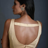 Cream Sleeveless Cotton Blouse with Sweetheart Neckline and Back Cutout - Anvi Couture