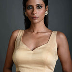 Cream Sleeveless Cotton Blouse with Sweetheart Neckline and Back Cutout - Anvi Couture