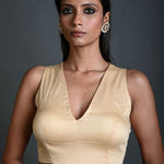 Cream Sleeveless Cotton Blouse with V Neckline - Anvi Couture