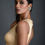 Cream Sleeveless Cotton Blouse with V Neckline - Anvi Couture