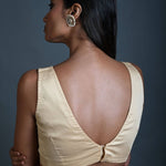 Cream Sleeveless Blouse in Cotton with V Neckline and Back Closure - Anvi Couture