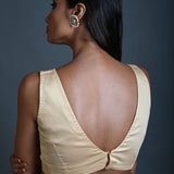 Cream Sleeveless Blouse in Cotton with V Neckline and Back Closure - Anvi Couture