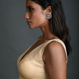 Cream Sleeveless Blouse in Cotton with V Neckline and Back Closure - Anvi Couture