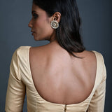 Cream Cotton Blouse with Sweetheart Neckline and Half Sleeves - Anvi Couture