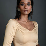 Cream Cotton Blouse with Sweetheart Neckline and Half Sleeves - Anvi Couture