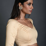 Cream Cotton Blouse with Sweetheart Neckline and Half Sleeves - Anvi Couture