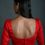 Red Cotton Blouse with Sweetheart Neckline and Half Sleeves - Anvi Couture