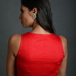 Red Cotton Sleeveless Blouse with Deep U - Neckline - Anvi Couture