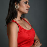 Red Cotton Sleeveless Blouse with Deep U - Neckline - Anvi Couture