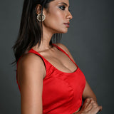 Red Cotton Sleeveless Blouse with Deep U - Neckline - Anvi Couture