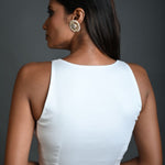 White Cotton Sleeveless Blouse with Plunging Sweetheart Neckline - Anvi Couture