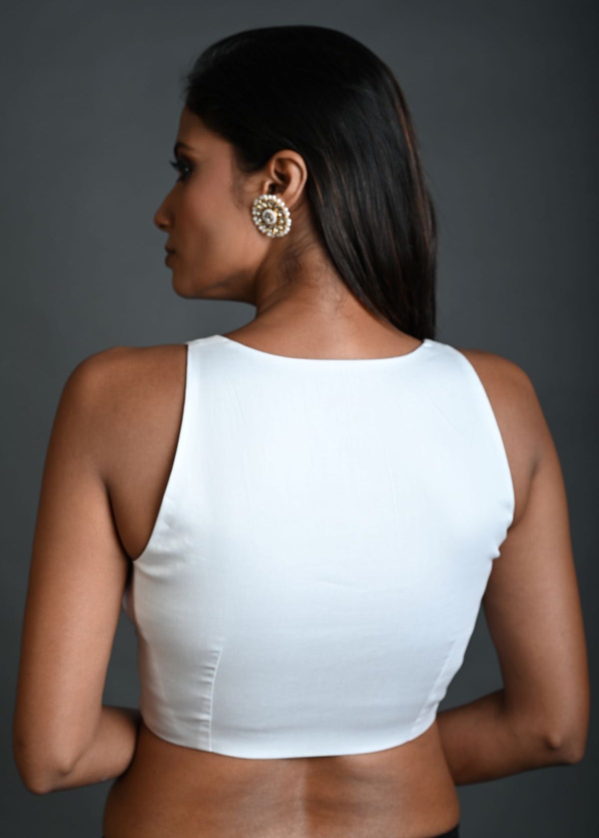 White Cotton Sleeveless Blouse with Plunging Sweetheart Neckline - Anvi Couture