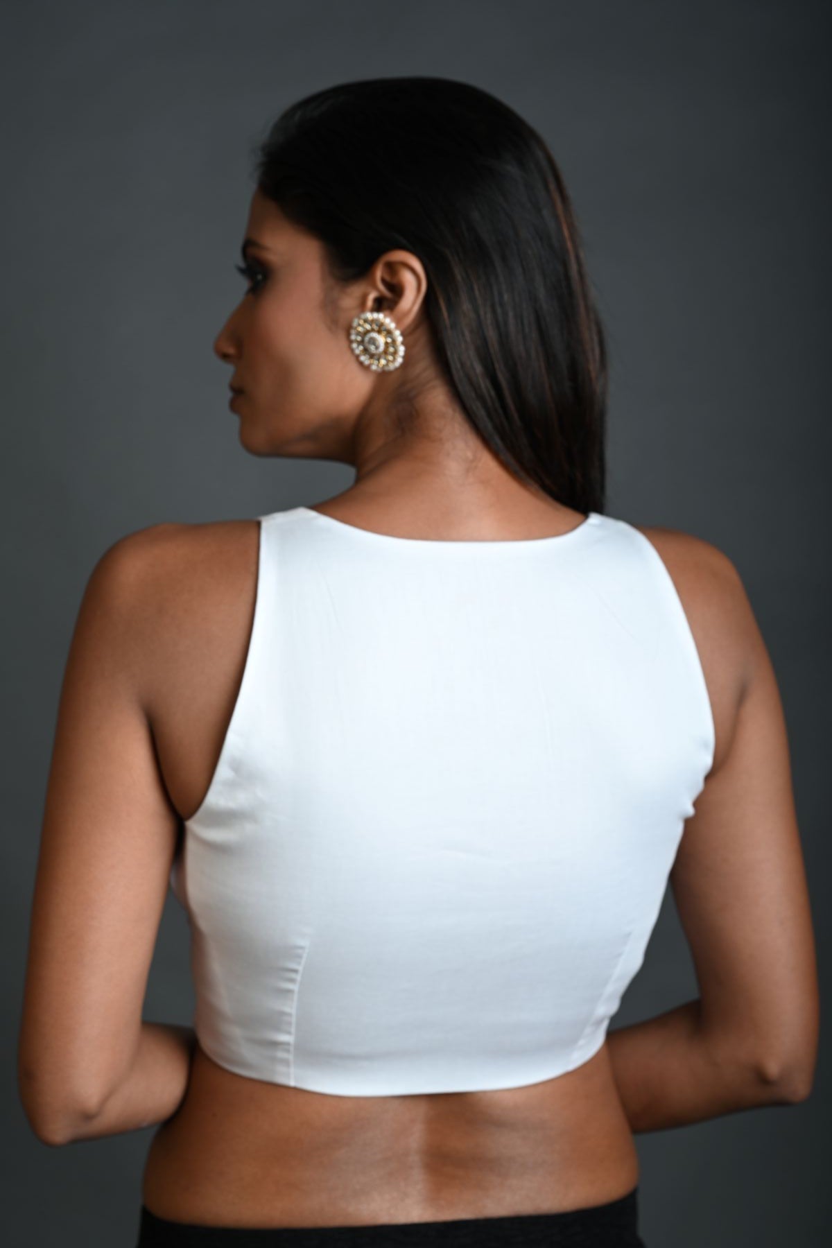 White Cotton Sleeveless Blouse with Plunging Sweetheart Neckline - Anvi Couture