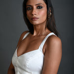 White Cotton Sleeveless Blouse with Plunging Sweetheart Neckline - Anvi Couture