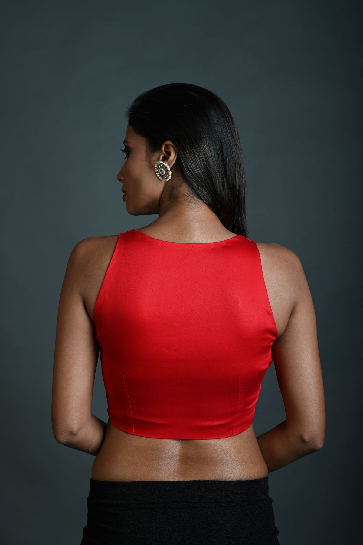 Red Cotton Sleeveless Blouse with Plunging Sweetheart Neckline - Anvi Couture