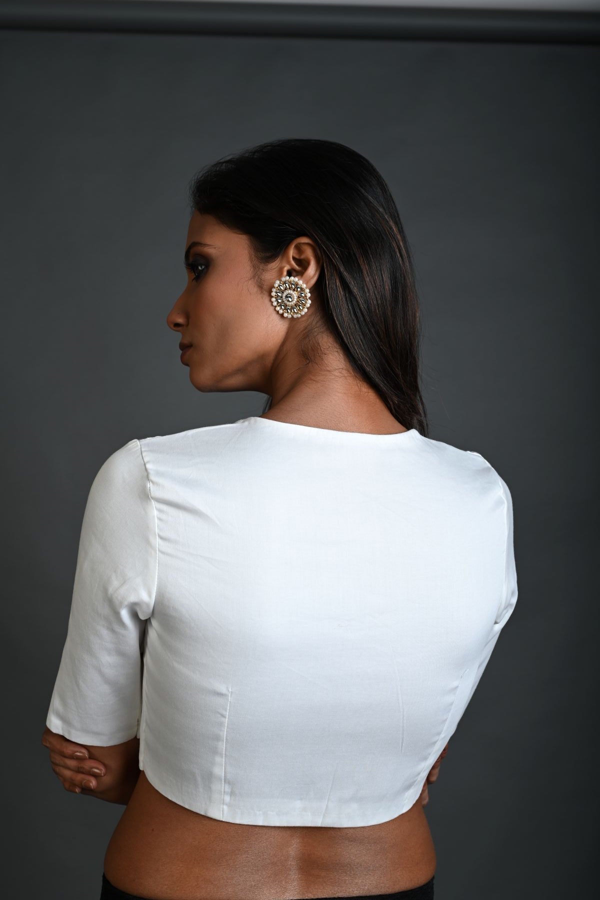 White Cotton Blouse with Half Sleeves and Round Neck - Anvi Couture