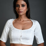 White Cotton Blouse with Half Sleeves and Round Neck - Anvi Couture