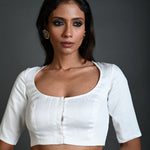 White Cotton Blouse with Half Sleeves and Round Neck - Anvi Couture