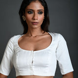 White Cotton Blouse with Half Sleeves and Round Neck - Anvi Couture