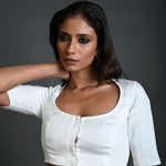 White Cotton Blouse with Half Sleeves and Round Neck - Anvi Couture