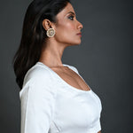 White Cotton Blouse with Half Sleeves and Round Neck - Anvi Couture