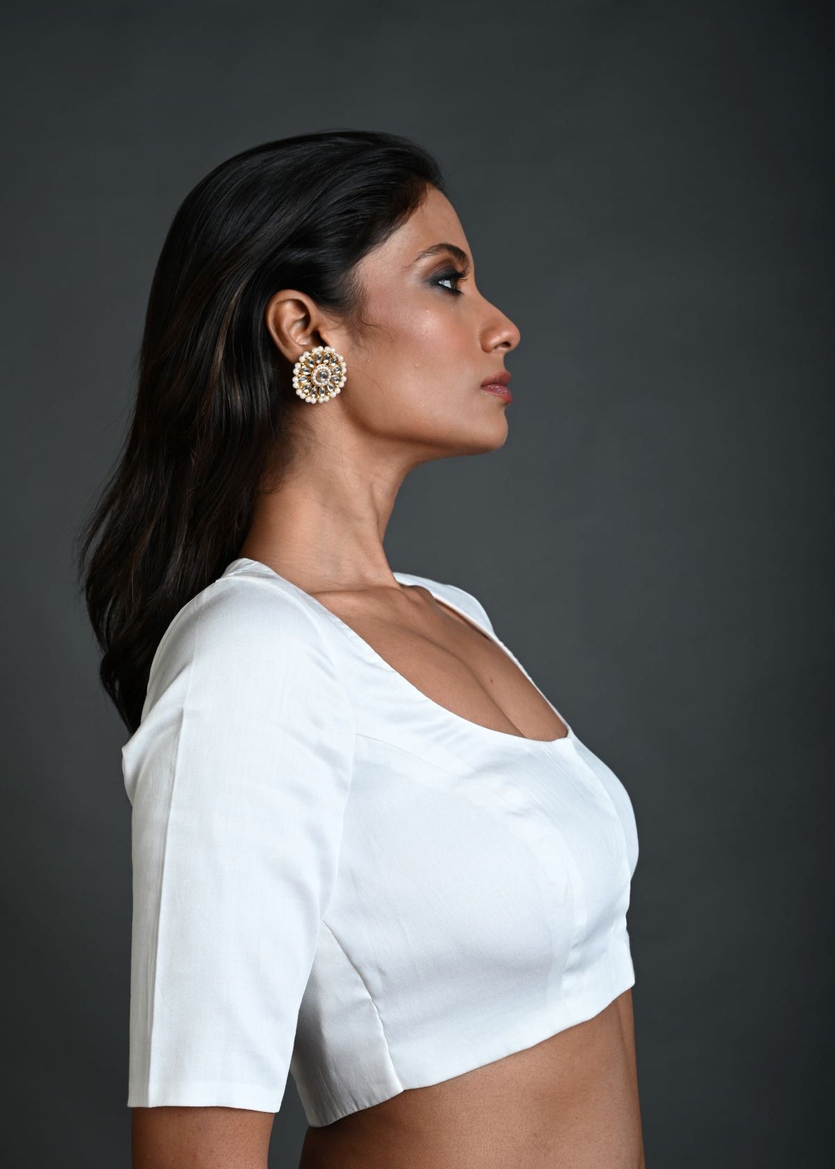 White Cotton Blouse with Half Sleeves and Round Neck - Anvi Couture