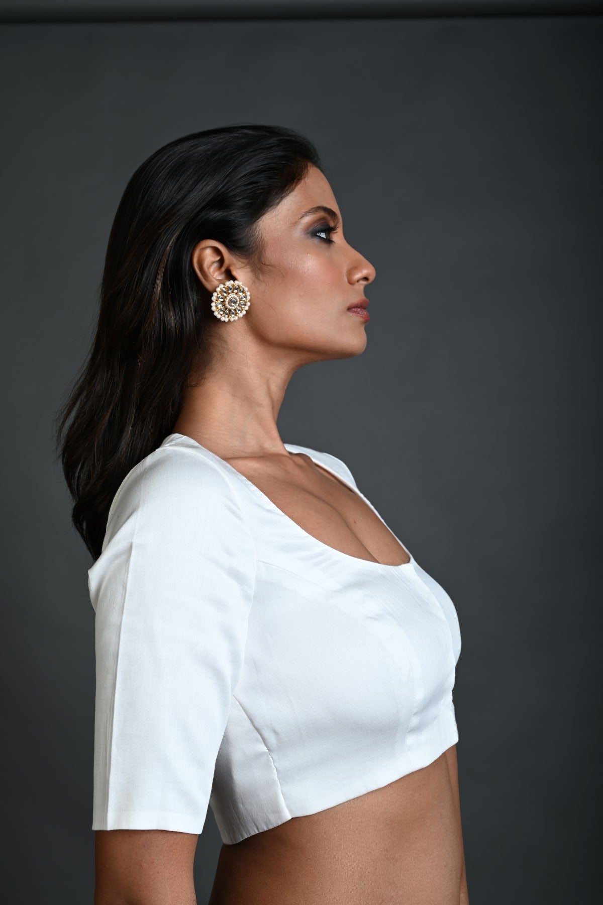 White Cotton Blouse with Half Sleeves and Round Neck - Anvi Couture