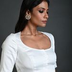 White Cotton Blouse with Half Sleeves and Round Neck - Anvi Couture