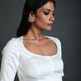 White Cotton Blouse with Half Sleeves and Round Neck - Anvi Couture