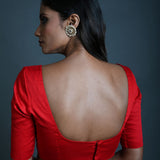 Red Cotton Blouse with Sweetheart Neckline and Half Sleeves - Anvi Couture