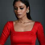 Red Cotton Blouse with Half Sleeves and Square Neckline - Anvi Couture