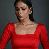 Red Cotton Blouse with Half Sleeves and Square Neckline - Anvi Couture