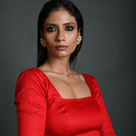 Red Cotton Blouse with Half Sleeves and Square Neckline - Anvi Couture