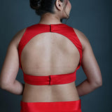 Red Cotton Sleeveless Blouse in with Back Cutout - Anvi Couture