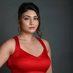 Red Cotton Sleeveless Blouse in with Back Cutout - Anvi Couture