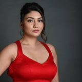 Red Cotton Sleeveless Blouse in with Back Cutout - Anvi Couture