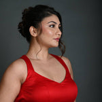 Red Cotton Sleeveless Blouse in with Back Cutout - Anvi Couture