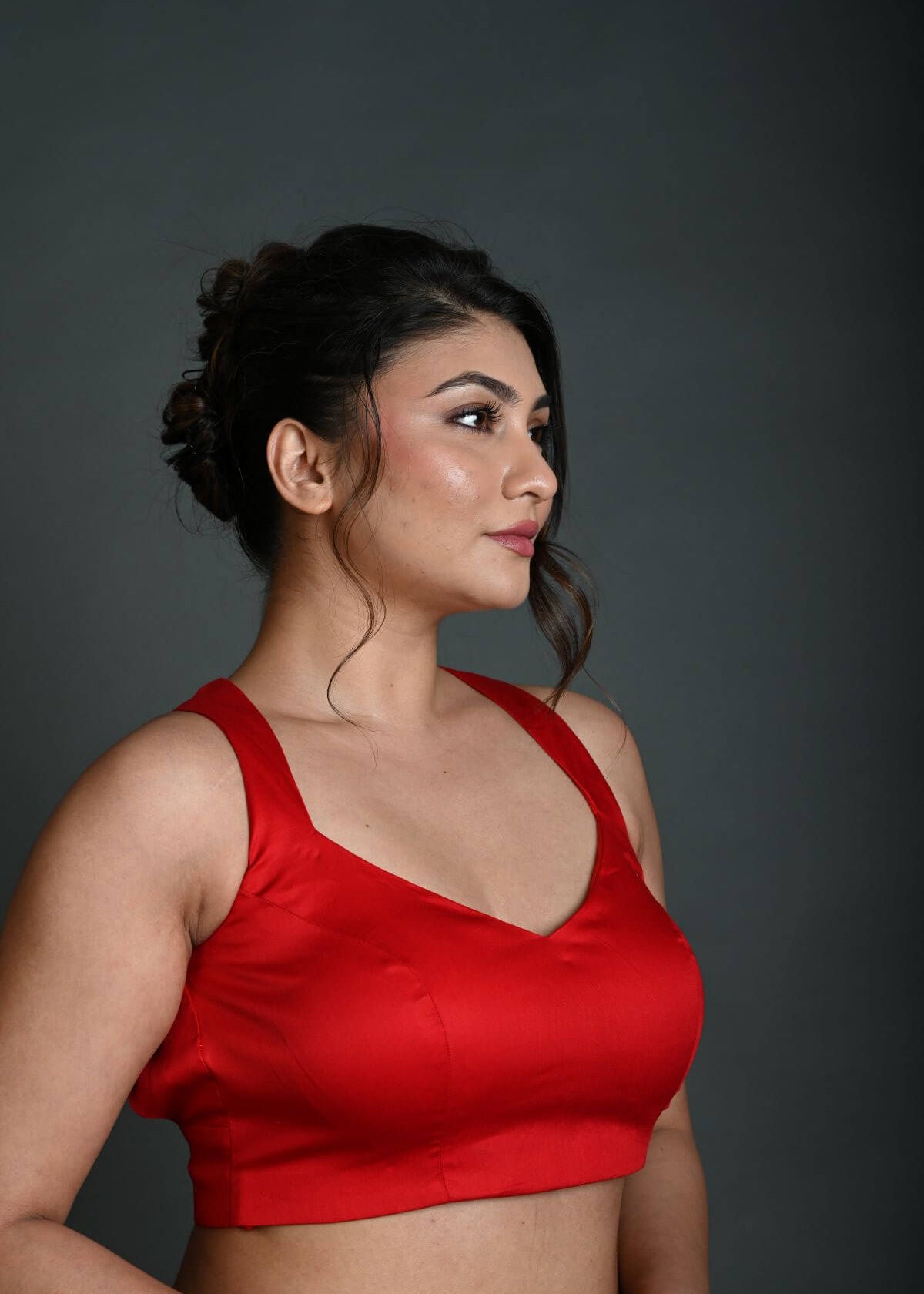 Red Cotton Sleeveless Blouse in with Back Cutout - Anvi Couture