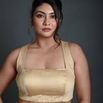 Cream Sleeveless Blouse in Cotton with Square Neckline and Back Cutout - Anvi Couture