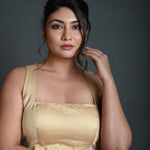 Cream Sleeveless Blouse in Cotton with Square Neckline and Back Cutout - Anvi Couture