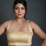 Cream Sleeveless Blouse in Cotton with Square Neckline and Back Cutout - Anvi Couture