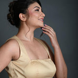 Cream Sleeveless Blouse in Cotton with Square Neckline and Back Cutout - Anvi Couture