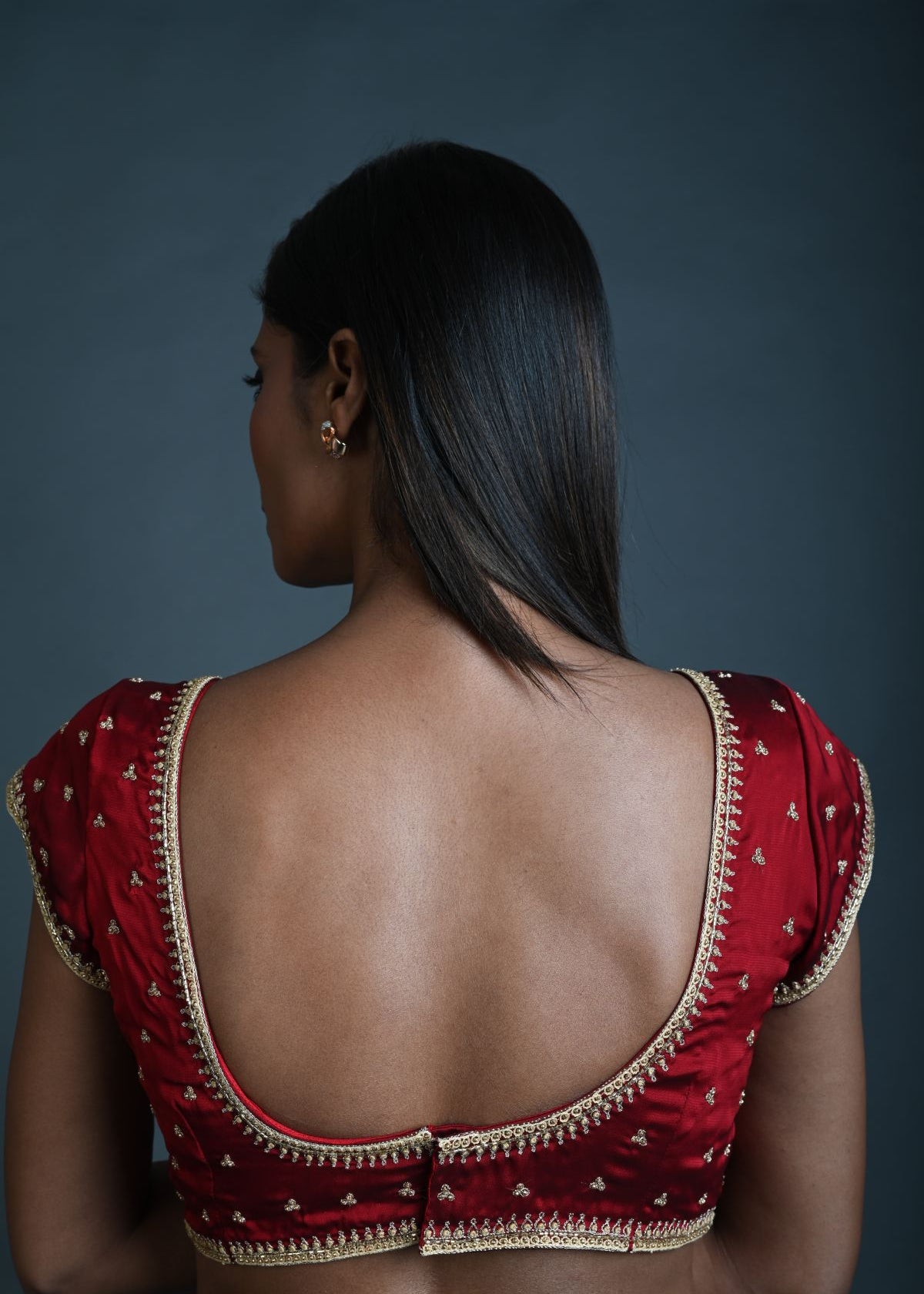 Maroon Embroidered Blouse in Silk with Short Sleeves - Anvi Couture