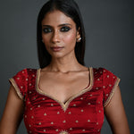 Maroon Embroidered Blouse in Silk with Short Sleeves - Anvi Couture