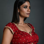 Maroon Embroidered Blouse in Silk with Short Sleeves - Anvi Couture