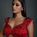 Maroon Embroidered Blouse in Silk with Short Sleeves - Anvi Couture