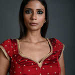 Maroon Embroidered Blouse in Silk with Short Sleeves - Anvi Couture