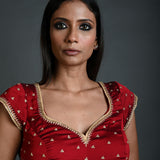 Maroon Embroidered Blouse in Silk with Short Sleeves - Anvi Couture