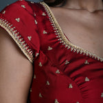 Maroon Embroidered Blouse in Silk with Short Sleeves - Anvi Couture