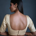 Cream Blouse with Half Sleeves in Cotton with Square Neckline - Anvi Couture